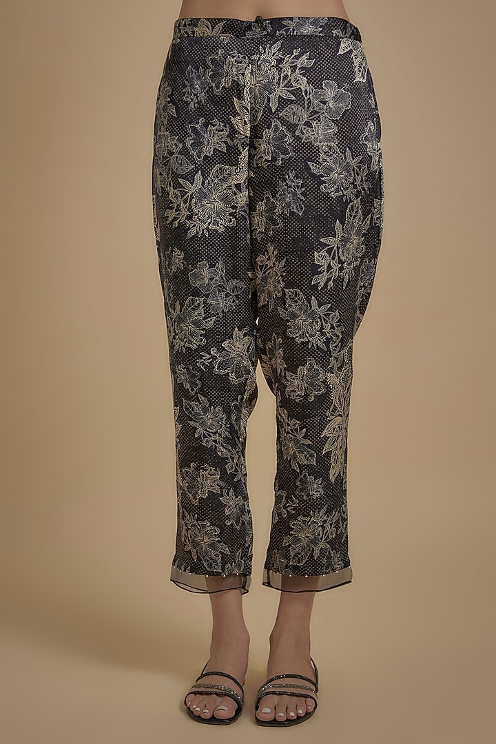 Black Silk Floral Printed & Embroidered Kaftan Set by One not two at Pernia's Pop Up Shop