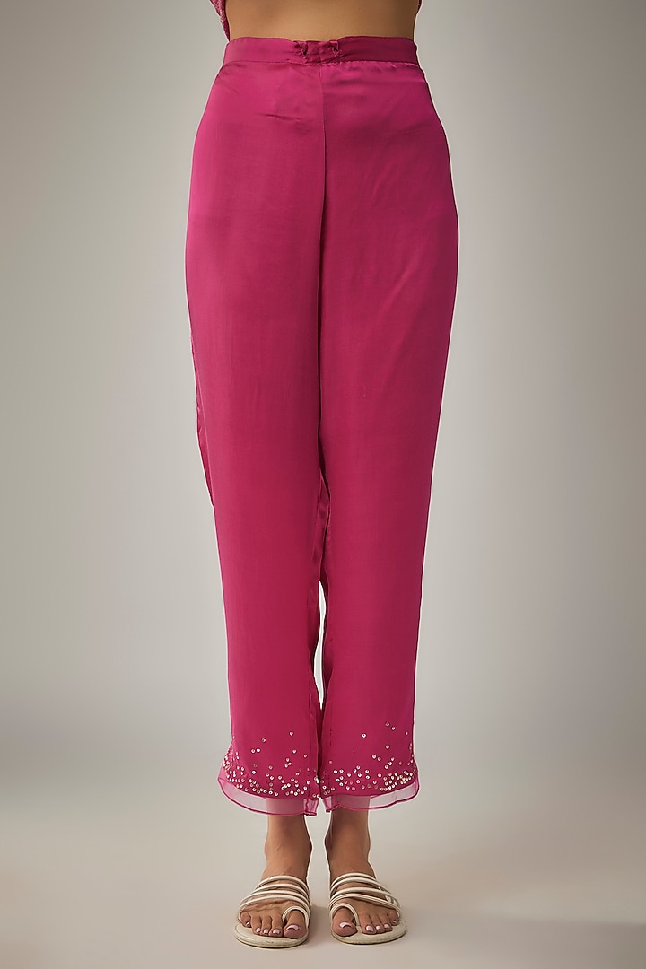 Pink Viscose Silk Printed & Sequin Embroidered Kurta Set by One not two at Pernia's Pop Up Shop