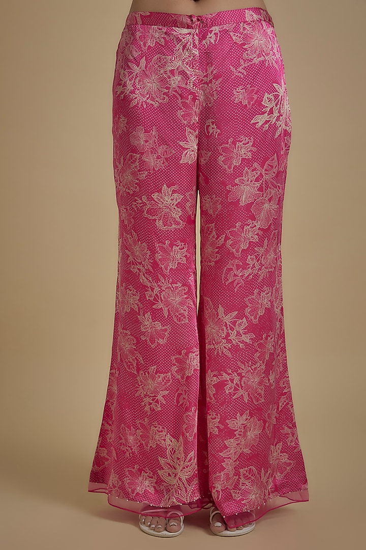 Hot Pink Silk Floral Printed & Embroidered Tunic Set by One not two at Pernia's Pop Up Shop