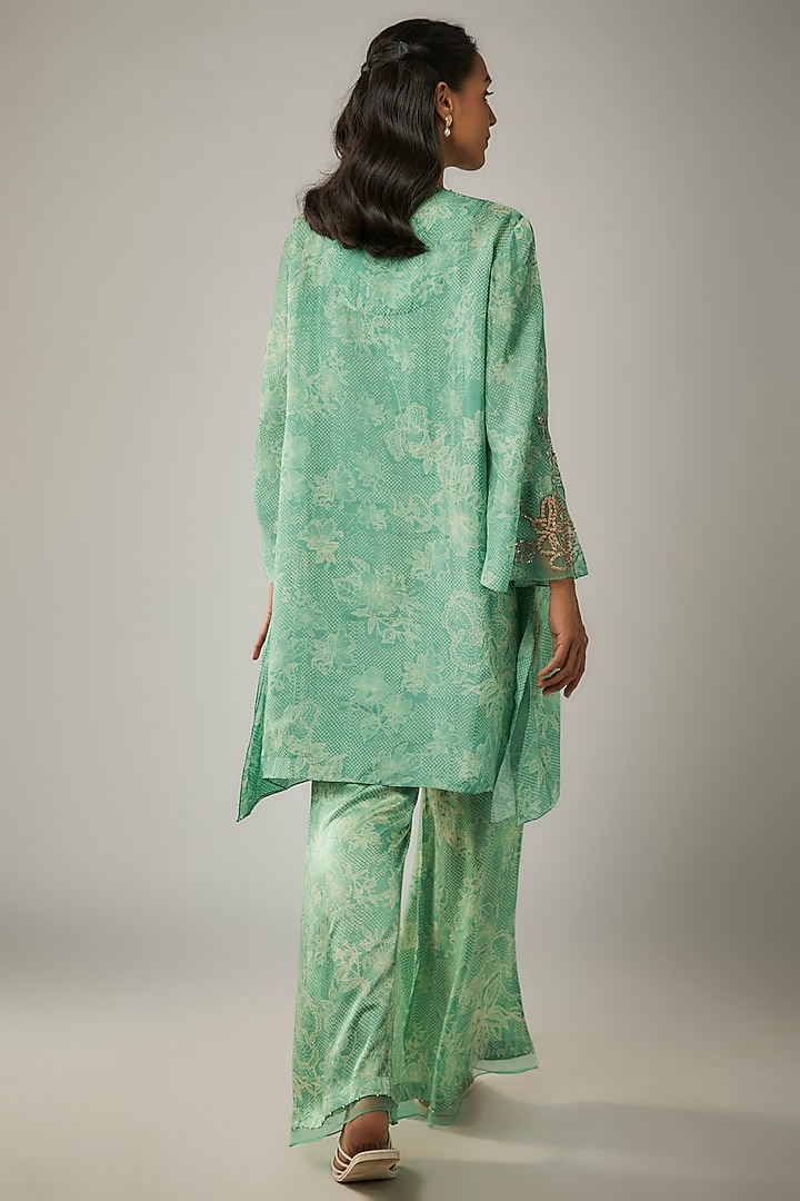 Green Viscose Silk Printed & Sequin Embroidered Kurta Set by One not two at Pernia's Pop Up Shop