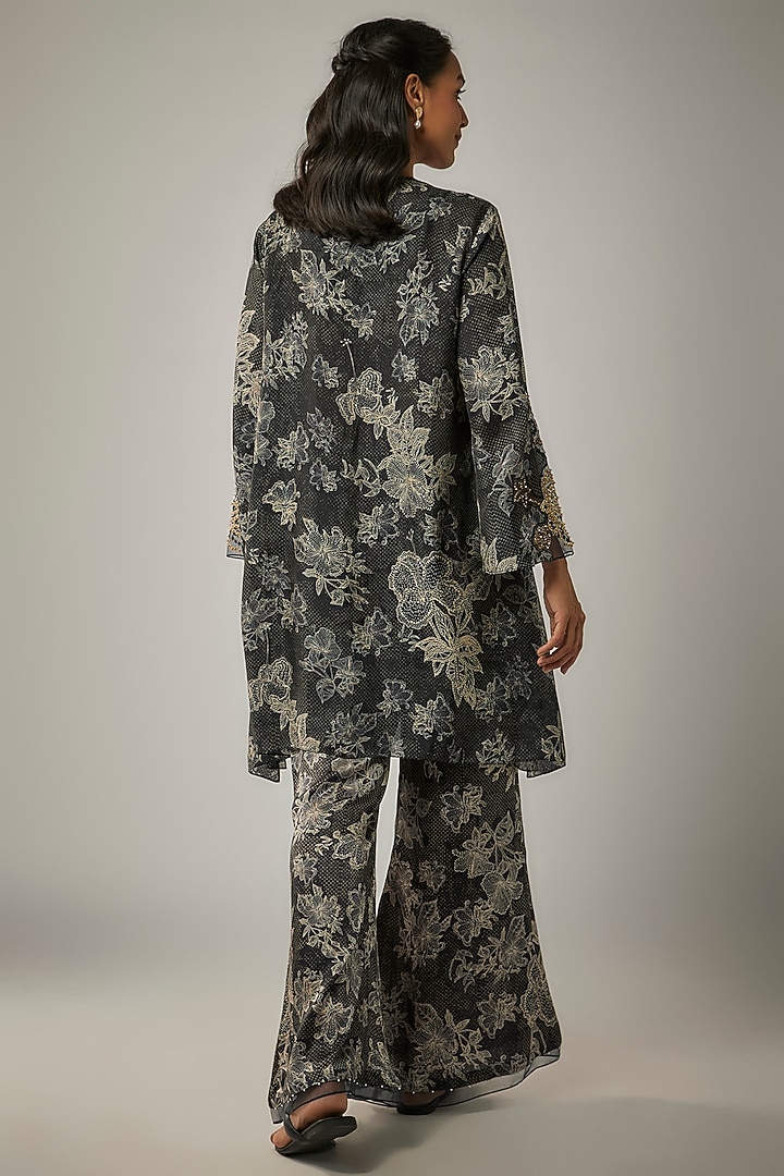 Black Viscose Silk Printed & Sequin Embroidered Kurta Set by One not two at Pernia's Pop Up Shop