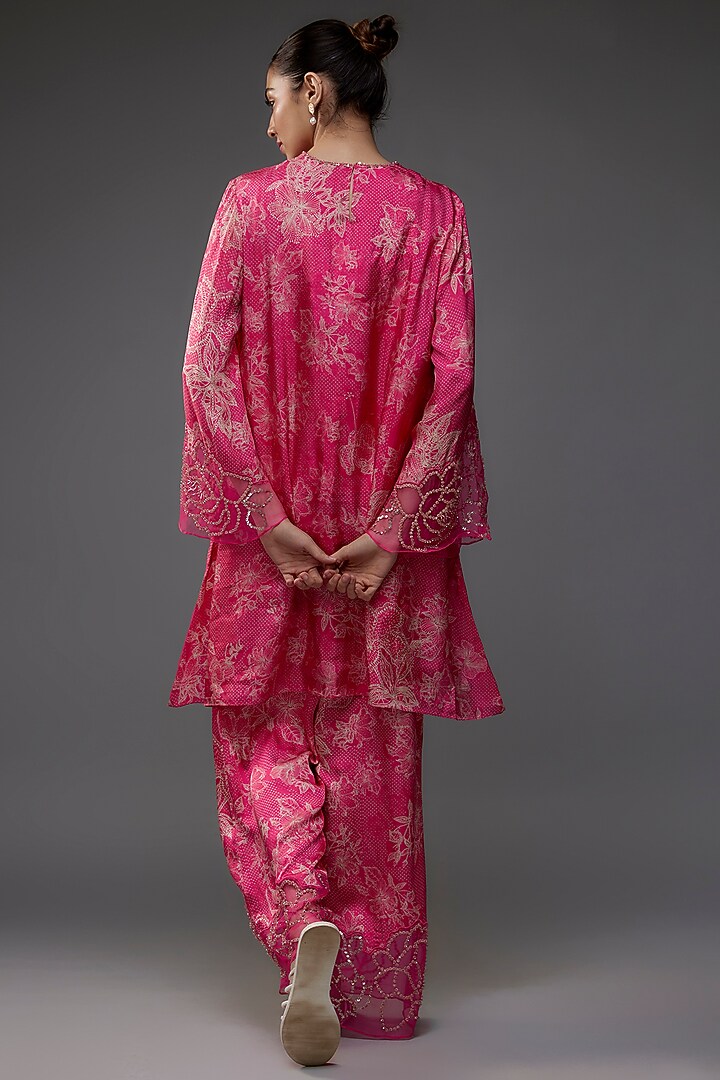 Pink Viscose Silk Polka Printed & Beads Embroidered Kurta Set by One not two at Pernia's Pop Up Shop