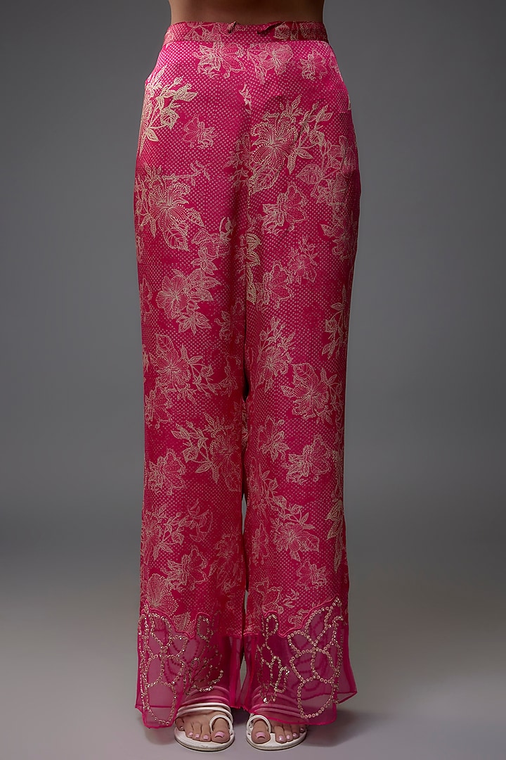 Pink Viscose Silk Polka Printed & Beads Embroidered Kurta Set by One not two at Pernia's Pop Up Shop
