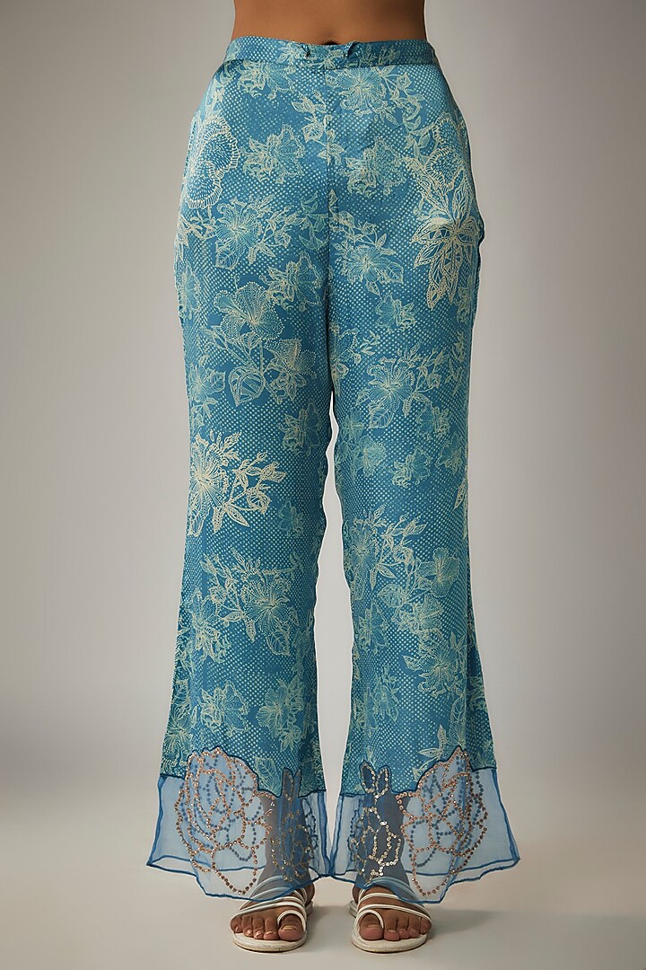 Blue Viscose Silk Printed & Sequin Embroidered Kurta Set by One not two at Pernia's Pop Up Shop