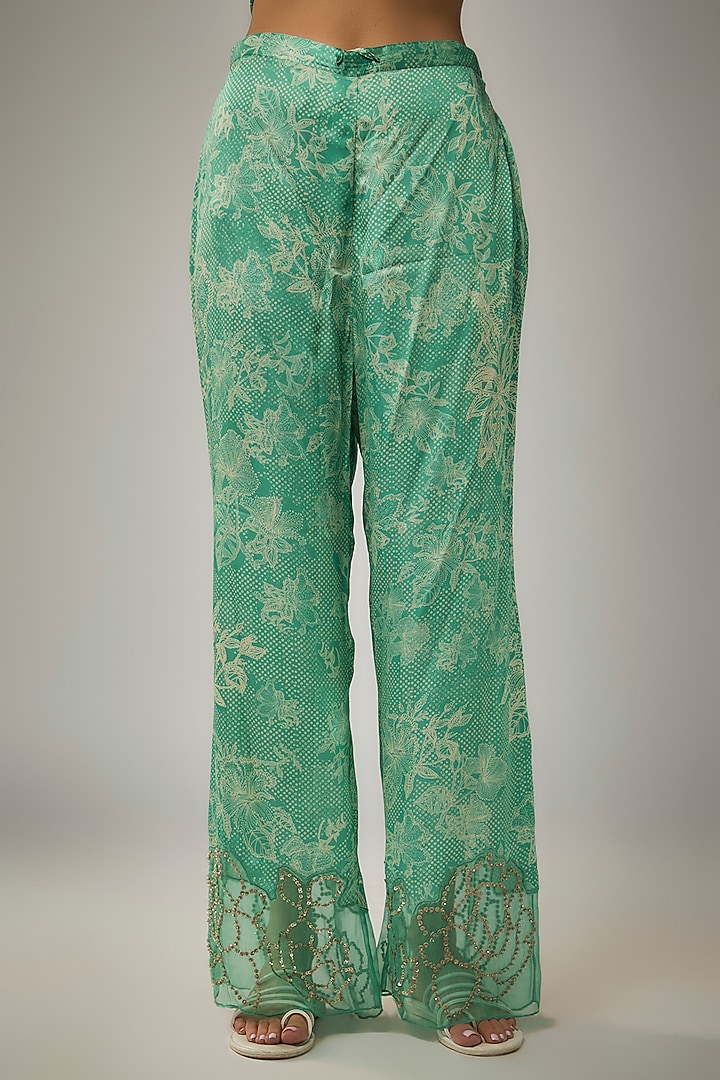 Green Viscose Silk Printed & Sequin Embroidered Kurta Set by One not two at Pernia's Pop Up Shop