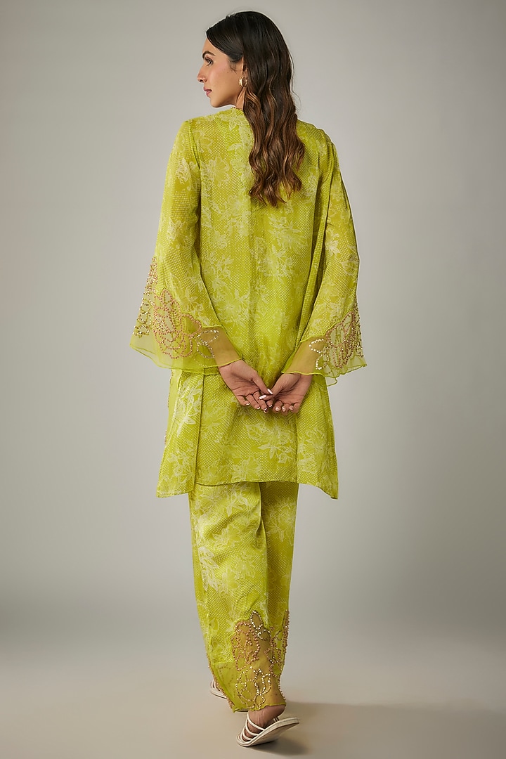 Lime Viscose Silk Printed & Sequin Embroidered Kurta Set by One not two at Pernia's Pop Up Shop