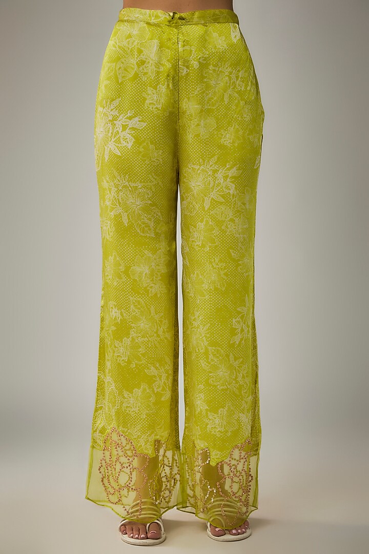 Lime Viscose Silk Printed & Sequin Embroidered Kurta Set by One not two at Pernia's Pop Up Shop
