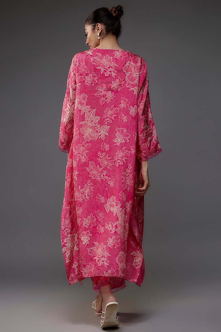 Pink Viscose Silk Polka Printed & Floral Embroidered Kurta Set by One not two at Pernia's Pop Up Shop
