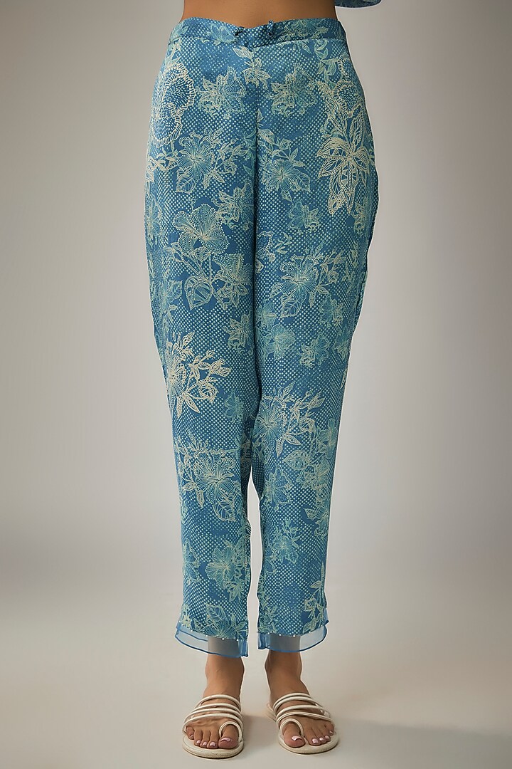 Blue Viscose Silk Printed & Sequin Embroidered Kurta Set by One not two at Pernia's Pop Up Shop