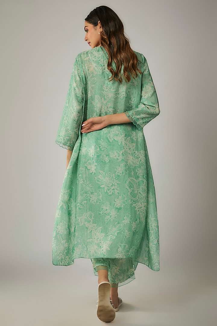 Green Viscose Silk Printed & Sequin Embroidered Kurta Set by One not two at Pernia's Pop Up Shop