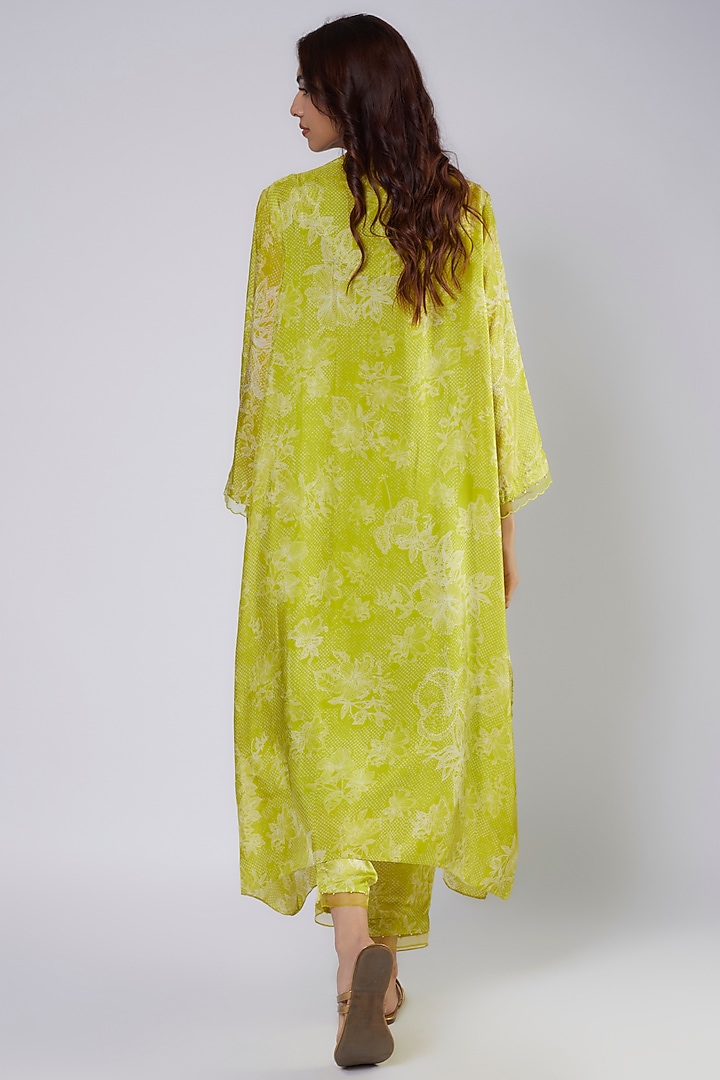 Lime Silk Polka Printed & Embroidered Kurta Set by One not two at Pernia's Pop Up Shop