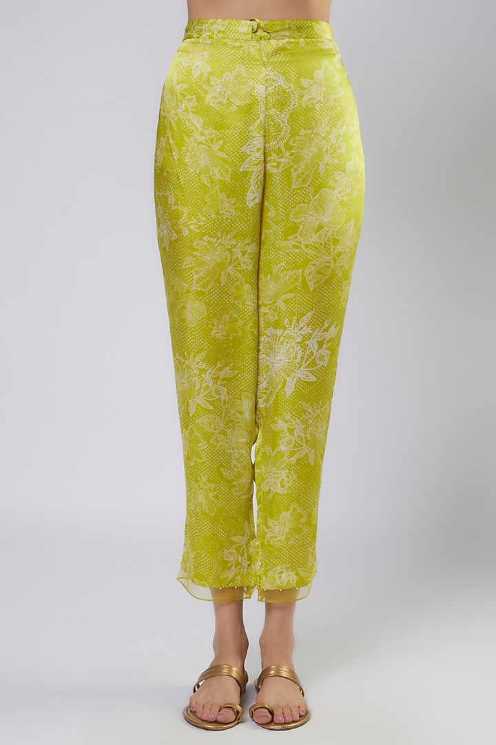 Lime Silk Polka Printed & Embroidered Kurta Set by One not two at Pernia's Pop Up Shop