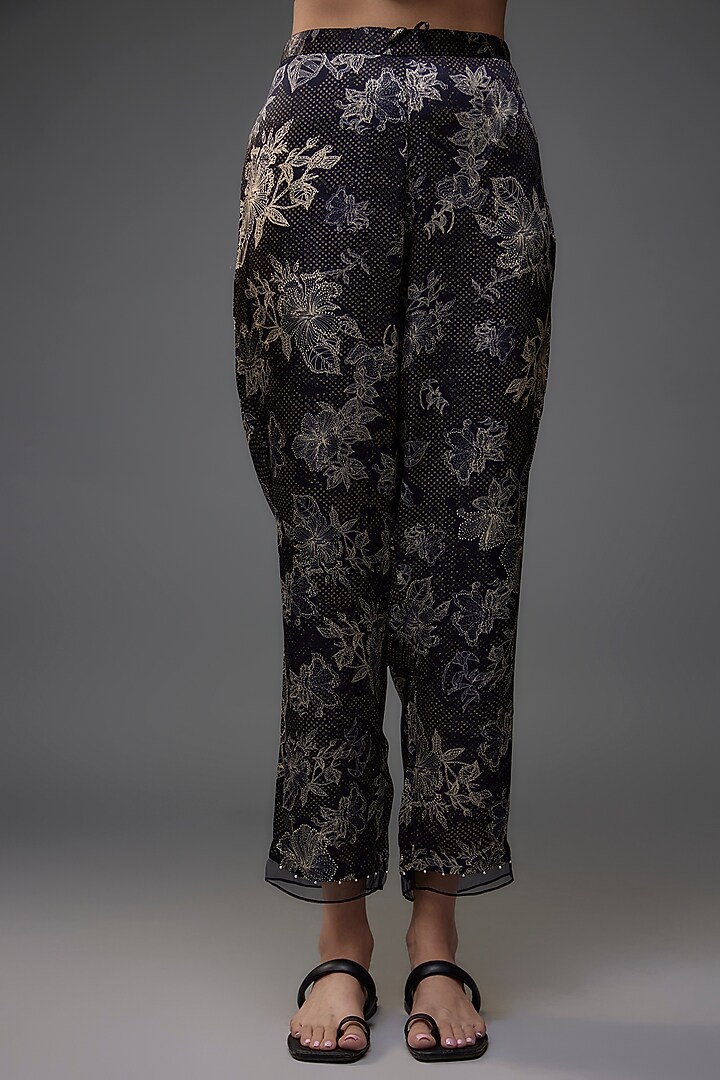 Black Viscose Silk Polka Printed & Floral Embroidered Kurta Set by One not two at Pernia's Pop Up Shop