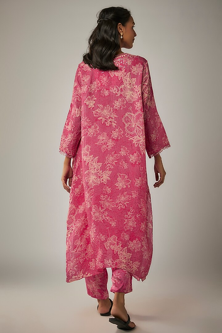 Pink Viscose Silk Printed & Sequin Embroidered Kurta Set by One not two at Pernia's Pop Up Shop