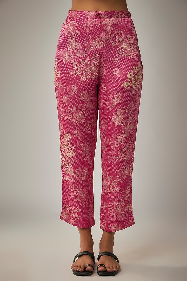 Pink Viscose Silk Printed & Sequin Embroidered Kurta Set by One not two at Pernia's Pop Up Shop
