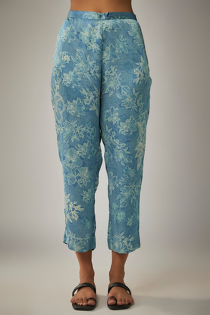 Blue Crushed Silk Printed & Sequin Embroidered Kurta Set by One not two at Pernia's Pop Up Shop