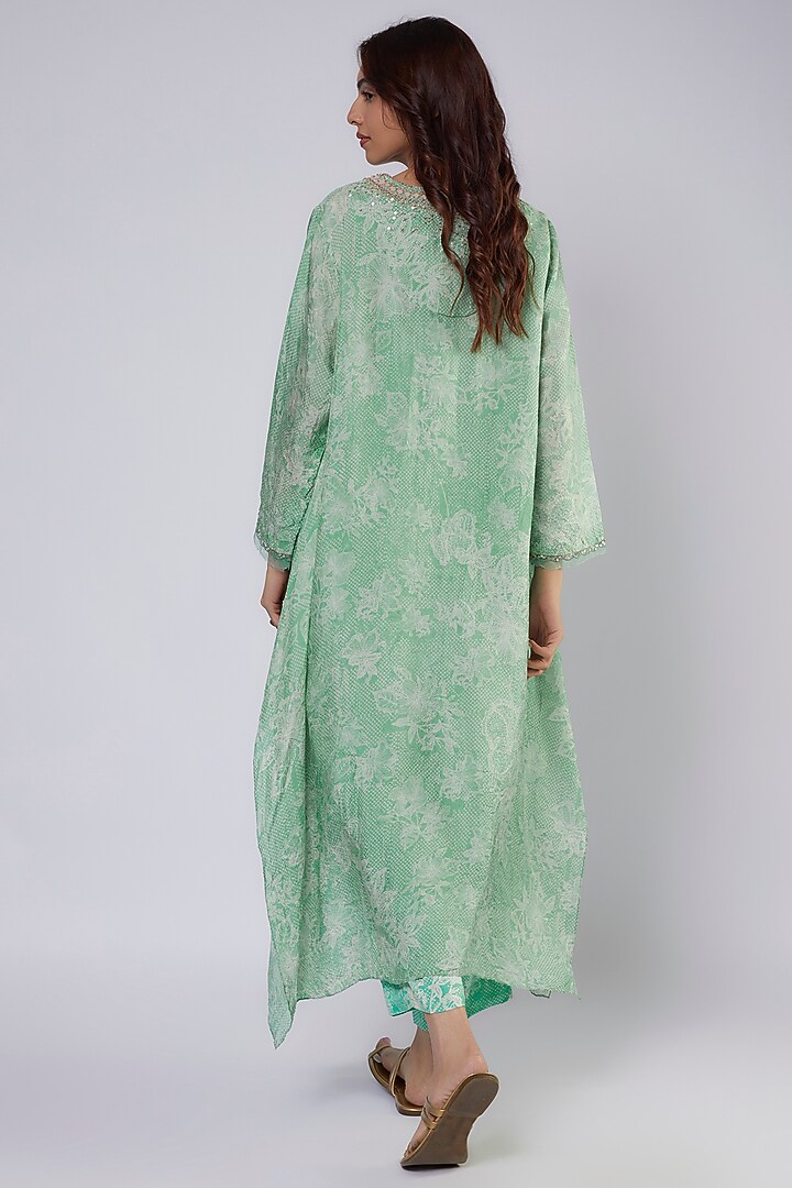 Green Silk Polka Printed & Embroidered Kurta Set by One not two at Pernia's Pop Up Shop