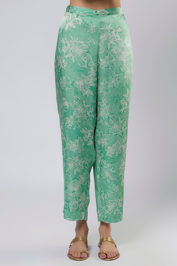 Green Silk Polka Printed & Embroidered Kurta Set by One not two at Pernia's Pop Up Shop