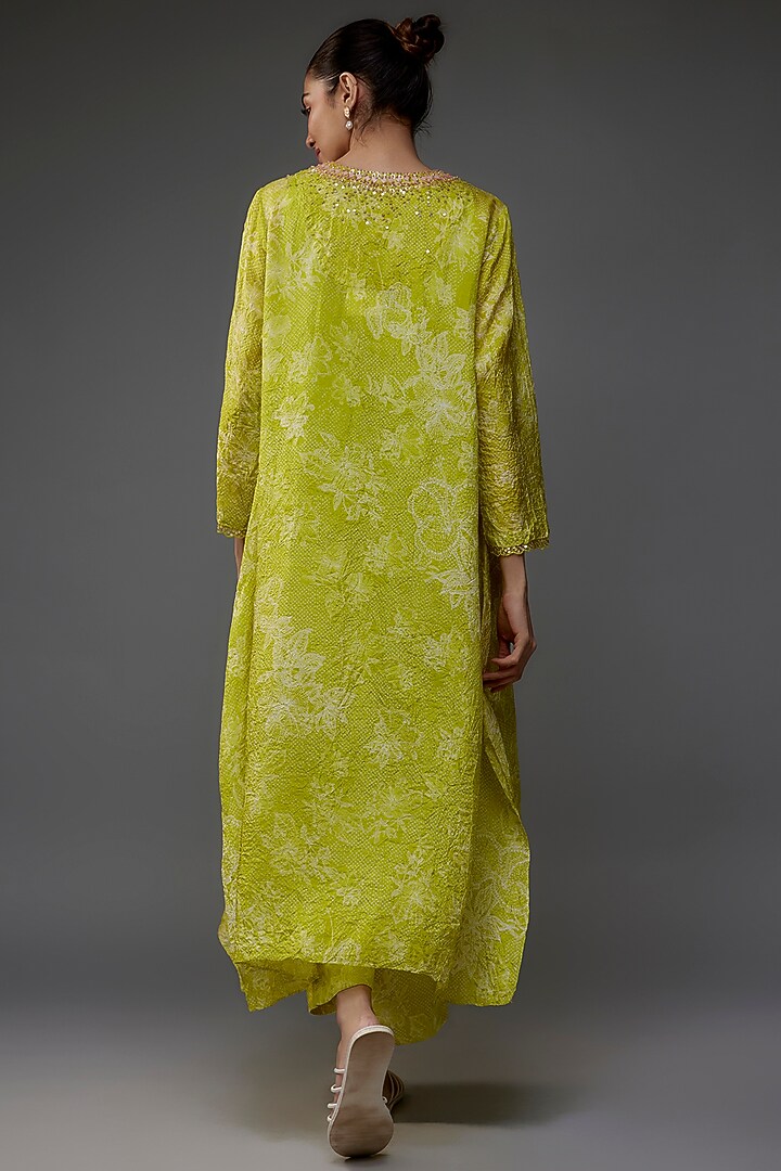 Lime Viscose Silk Polka Printed & Sequins Embroidered Kurta Set by One not two at Pernia's Pop Up Shop