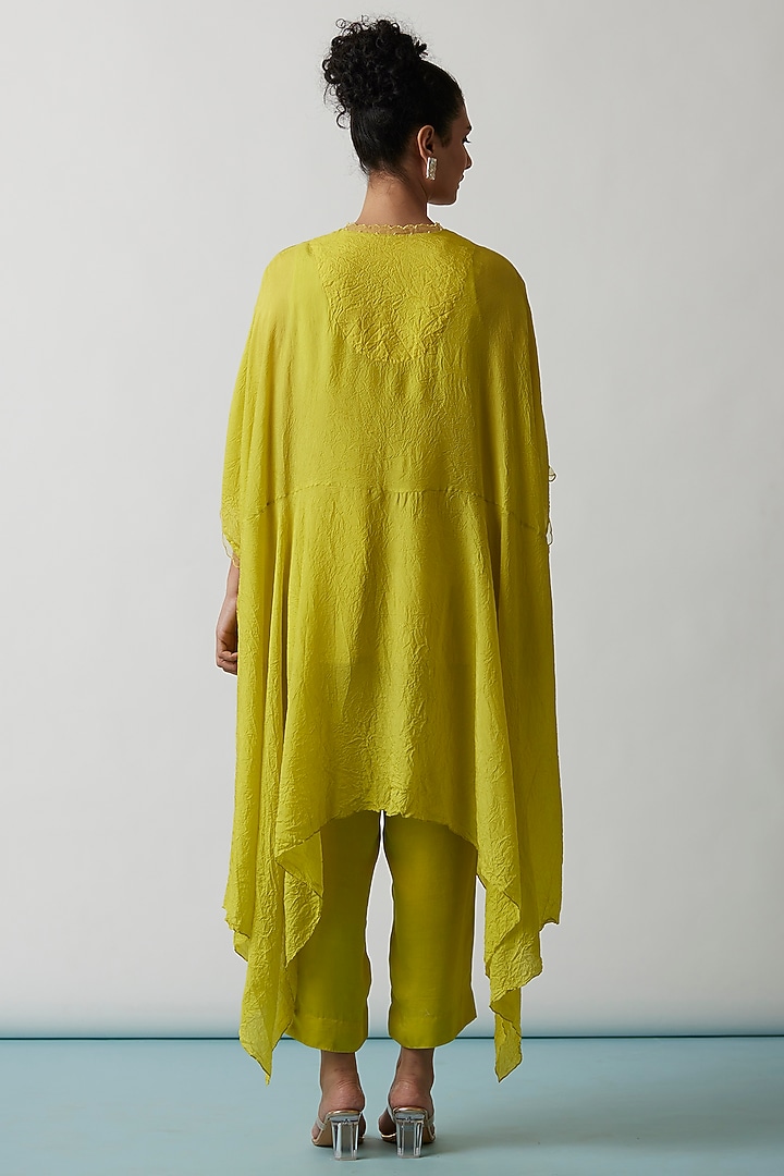 Citrus Yellow Viscose Silk Embroidered Kaftan Set by One not two at Pernia's Pop Up Shop