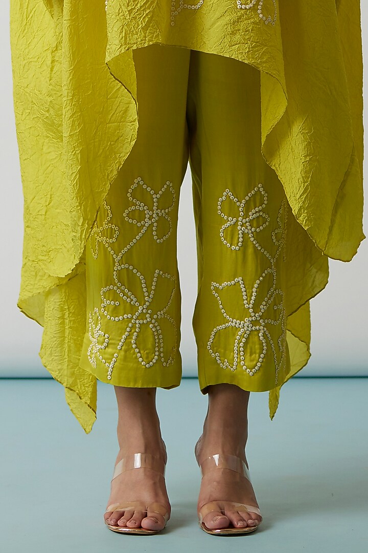 Citrus Yellow Viscose Silk Embroidered Kaftan Set by One not two at Pernia's Pop Up Shop
