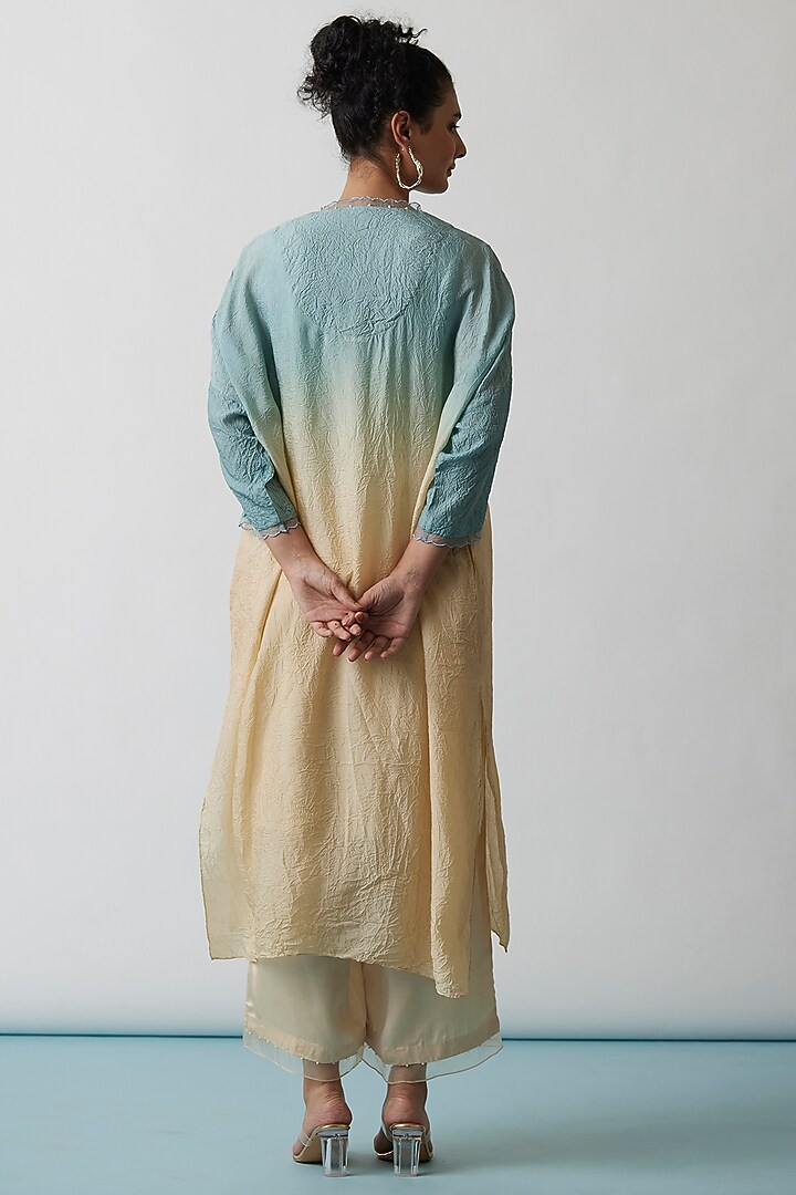 Cloud Blue Ombre Viscose Silk Embroidered Kaftan Set by One not two at Pernia's Pop Up Shop