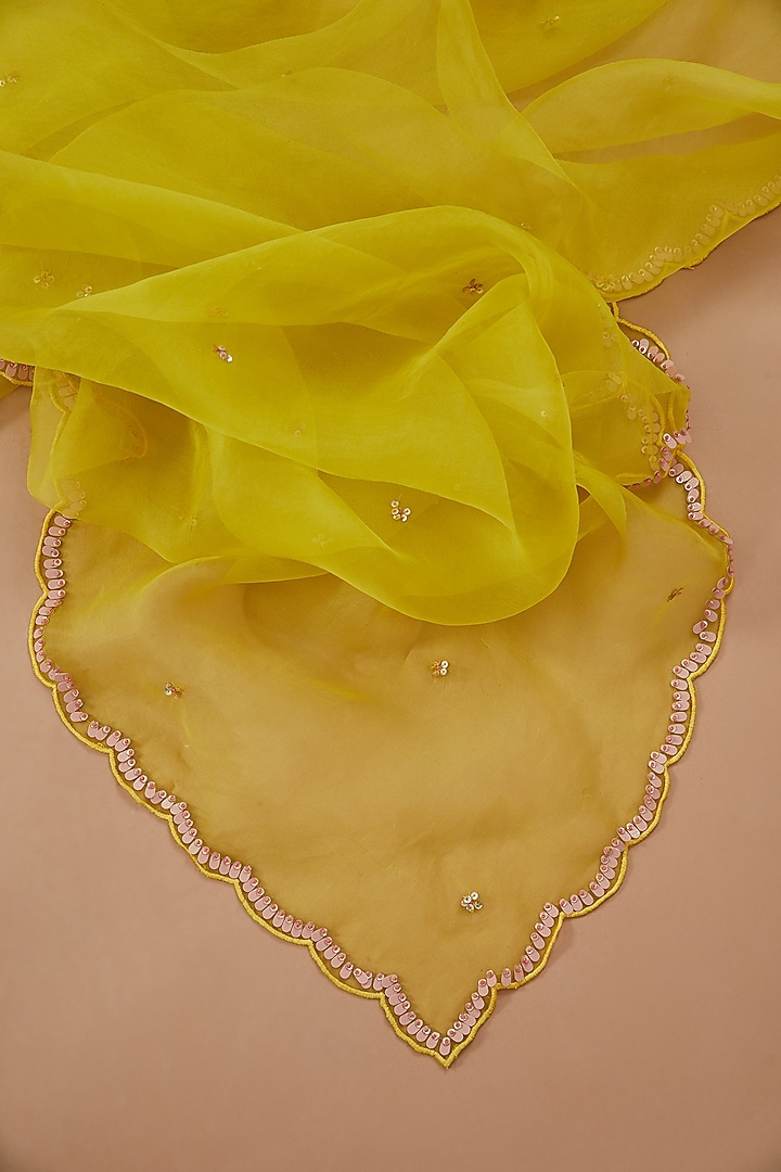 Citrine Green Organza Sequins Embroidered Dupatta by One not two at Pernia's Pop Up Shop