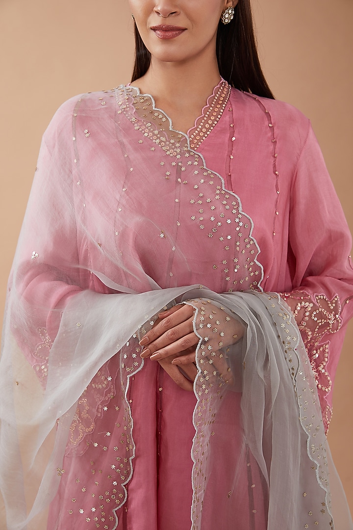 Grey Organza Sequins Embroidered Dupatta by One not two at Pernia's Pop Up Shop