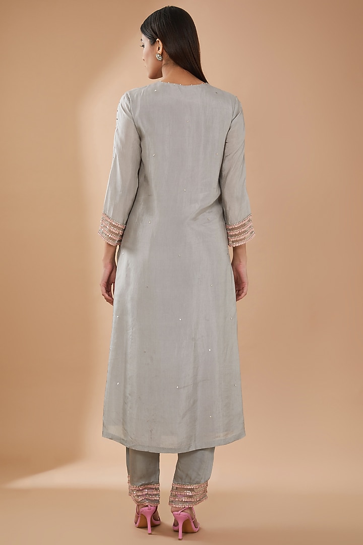 Grey Viscose Silk Sequins Embroidered Kurta Set by One not two at Pernia's Pop Up Shop