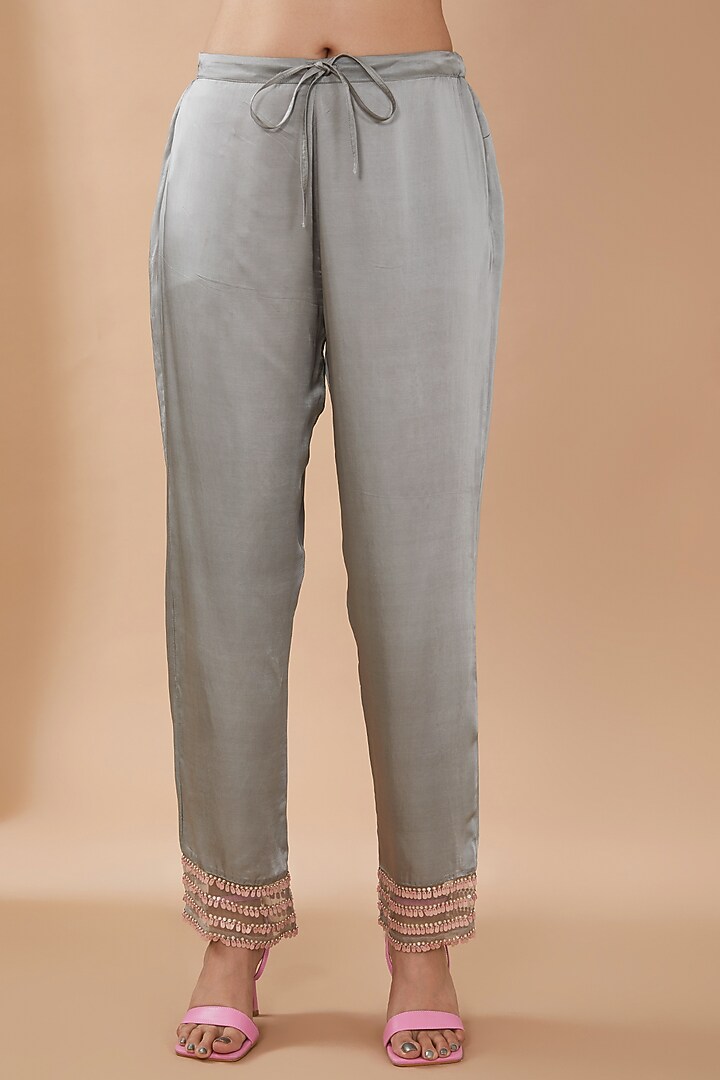 Grey Viscose Silk Sequins Embroidered Kurta Set by One not two at Pernia's Pop Up Shop