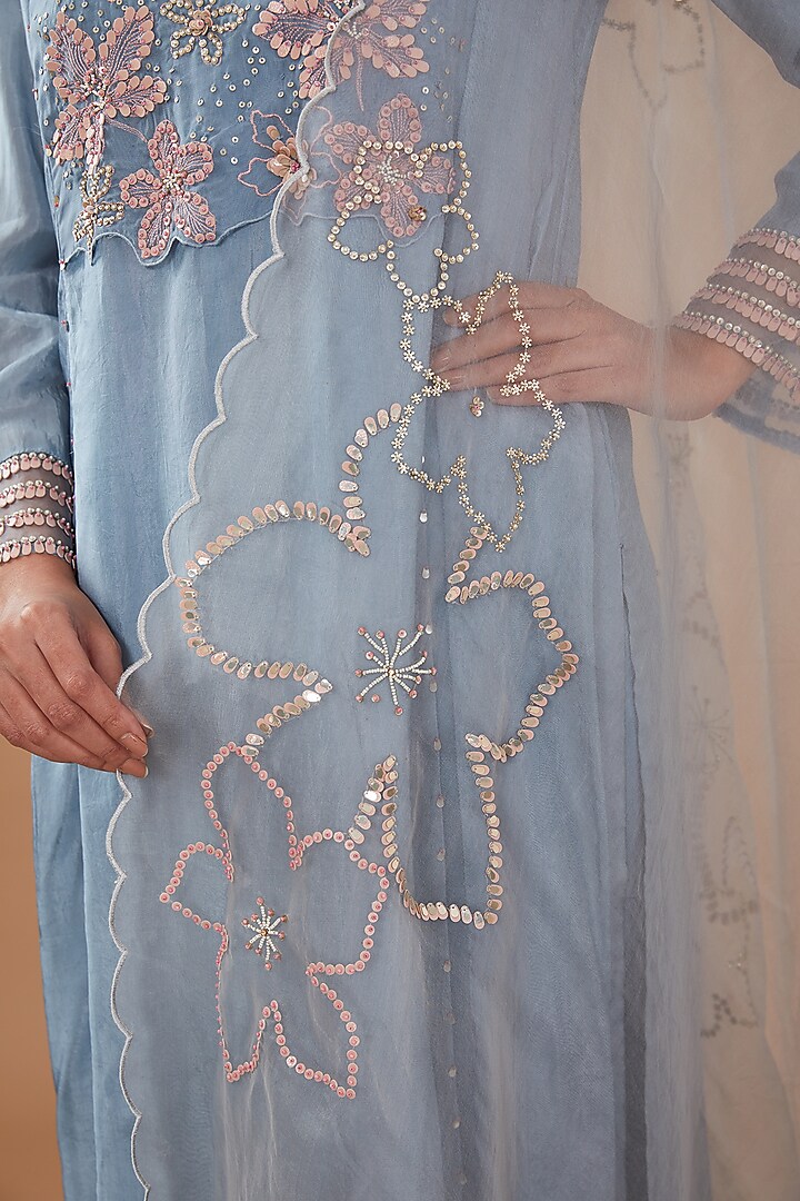 Grey Organza Sequins Embroidered Dupatta by One not two at Pernia's Pop Up Shop