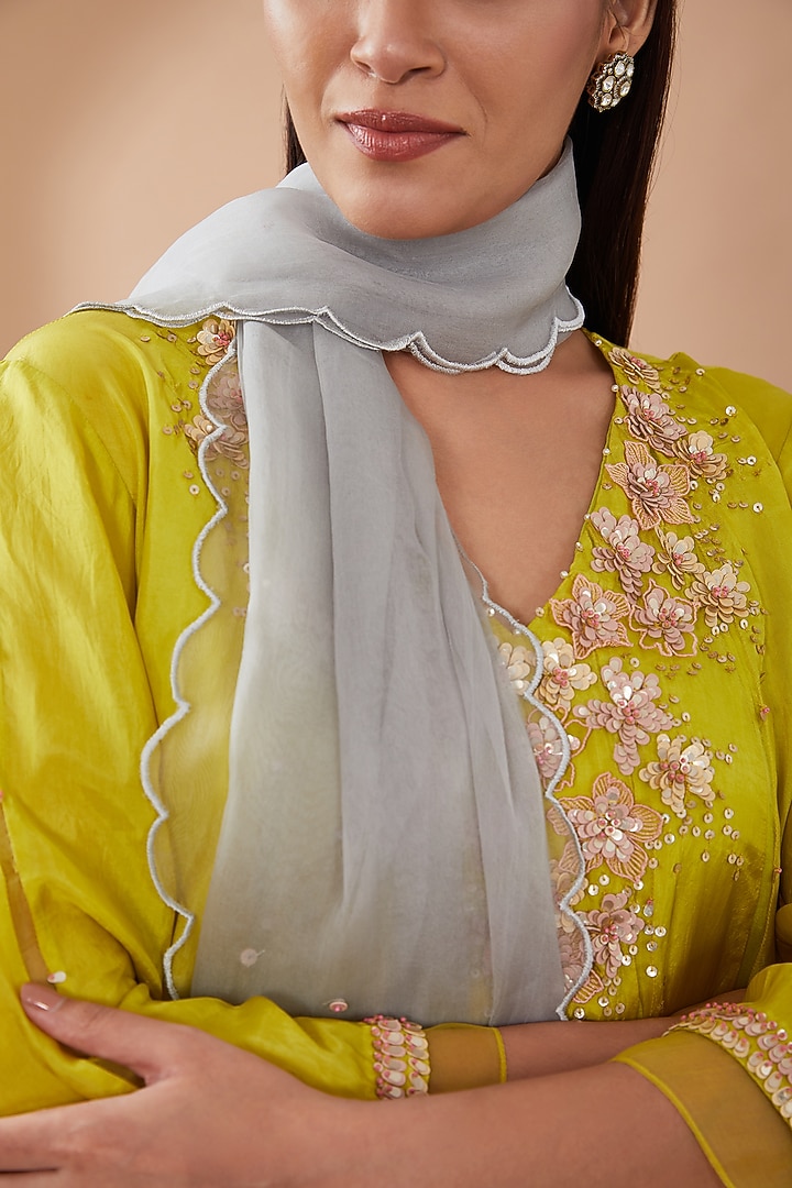 Grey Organza Sequins Embroidered Dupatta by One not two at Pernia's Pop Up Shop