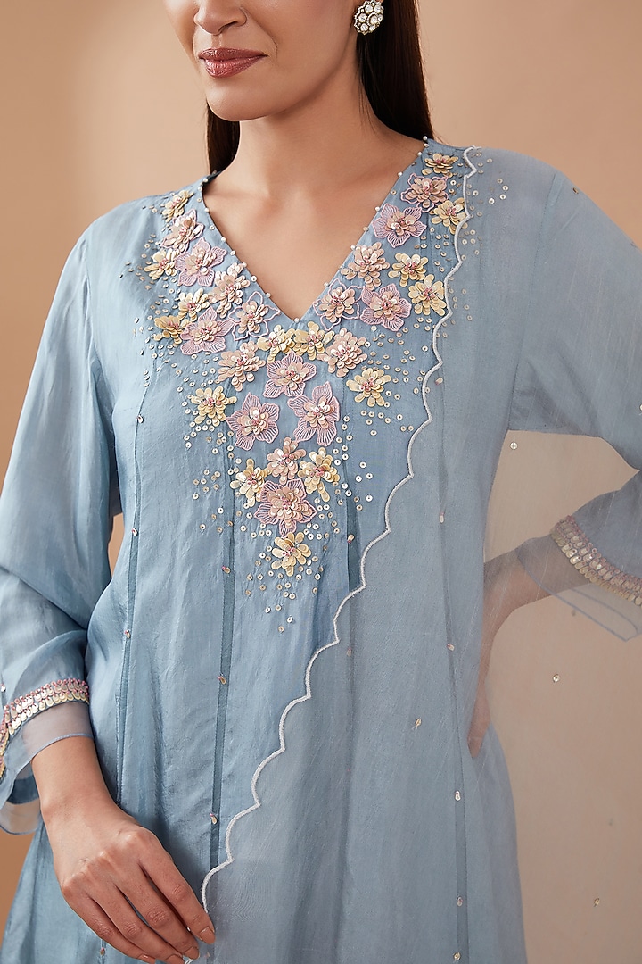 Grey Organza Sequins Embroidered Dupatta by One not two at Pernia's Pop Up Shop