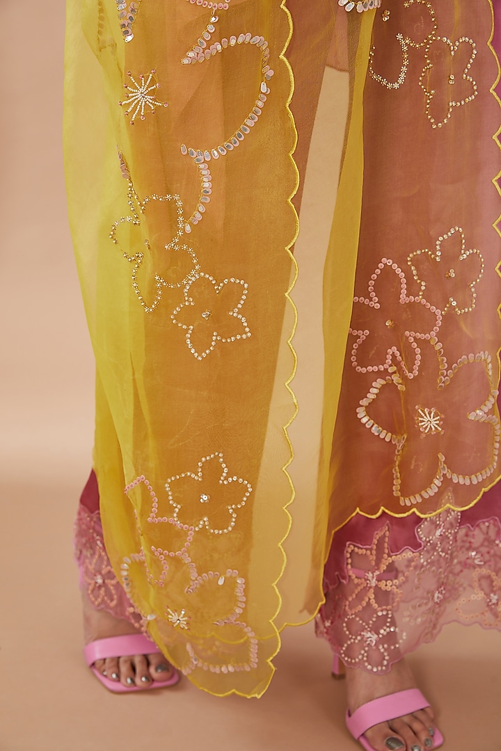 Citrine Green Organza Sequins Embroidered Dupatta by One not two at Pernia's Pop Up Shop