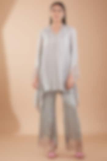 Grey Viscose Silk Sequins Embroidered Kurta Set by One not two at Pernia's Pop Up Shop
