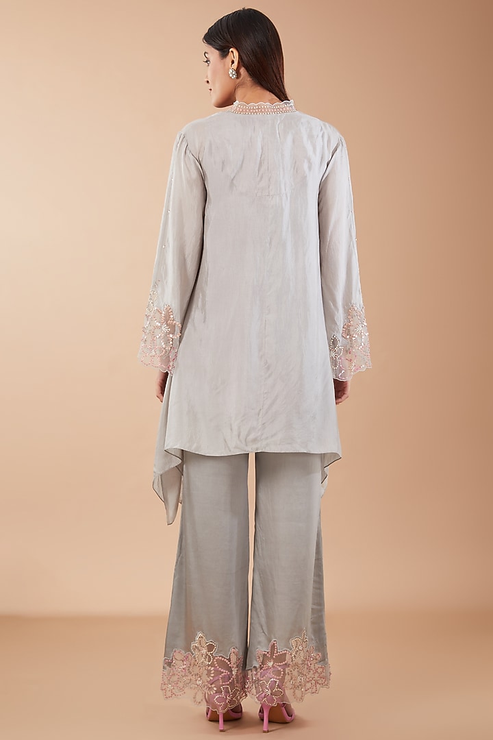 Grey Viscose Silk Sequins Embroidered Kurta Set by One not two at Pernia's Pop Up Shop