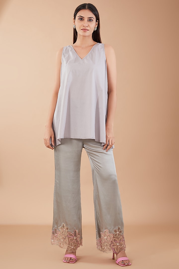 Grey Viscose Silk Sequins Embroidered Kurta Set by One not two at Pernia's Pop Up Shop
