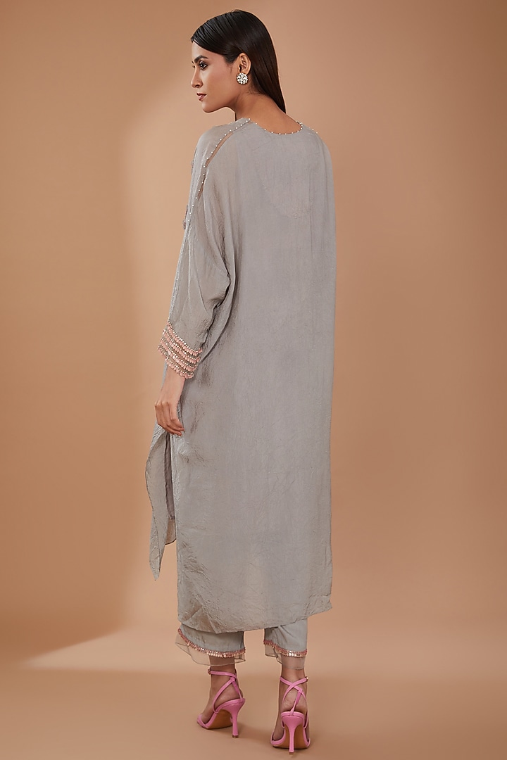 Grey Crushed Silk Sequins Embroidered Kurta Set by One not two at Pernia's Pop Up Shop