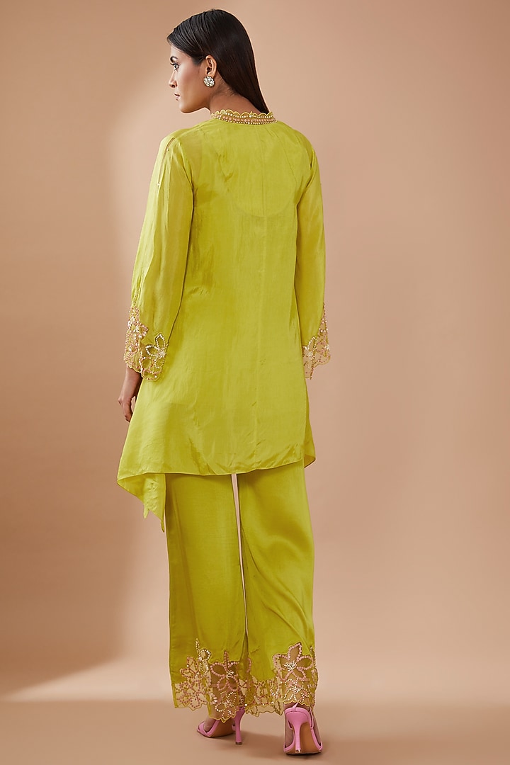 Citrine Green Viscose Silk Sequins Embroidered Kurta Set by One not two at Pernia's Pop Up Shop