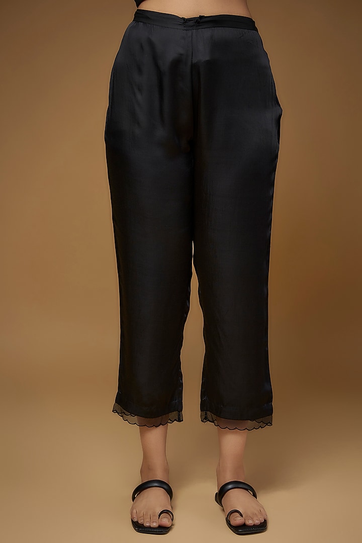 Black Viscose Silk Hand Embroidered Kurta Set by One not two at Pernia's Pop Up Shop