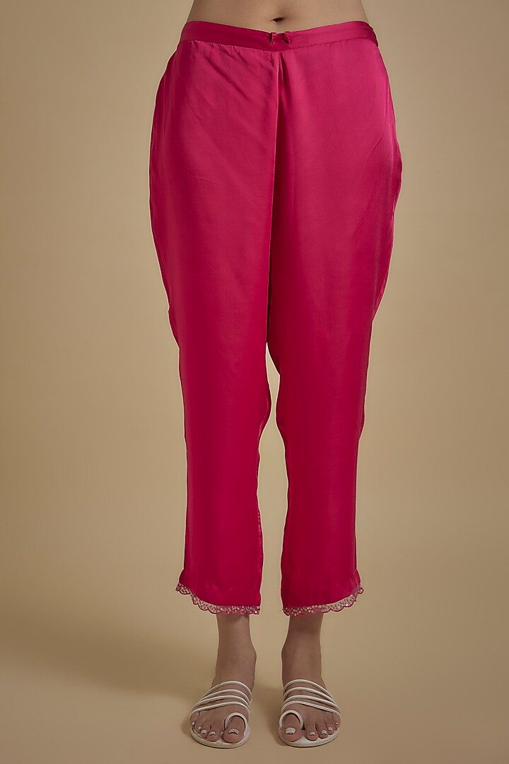Hot Pink Silk Floral Printed & Embroidered Kaftan Set by One not two at Pernia's Pop Up Shop