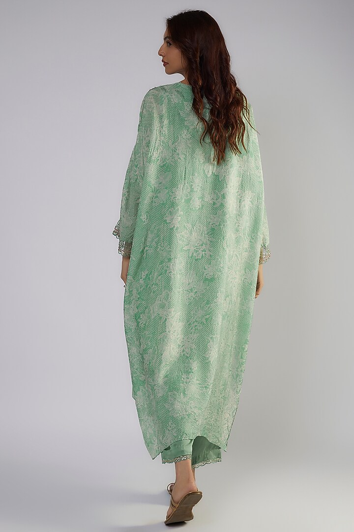 Green Silk Polka Printed & Embroidered Kurta Set by One not two at Pernia's Pop Up Shop