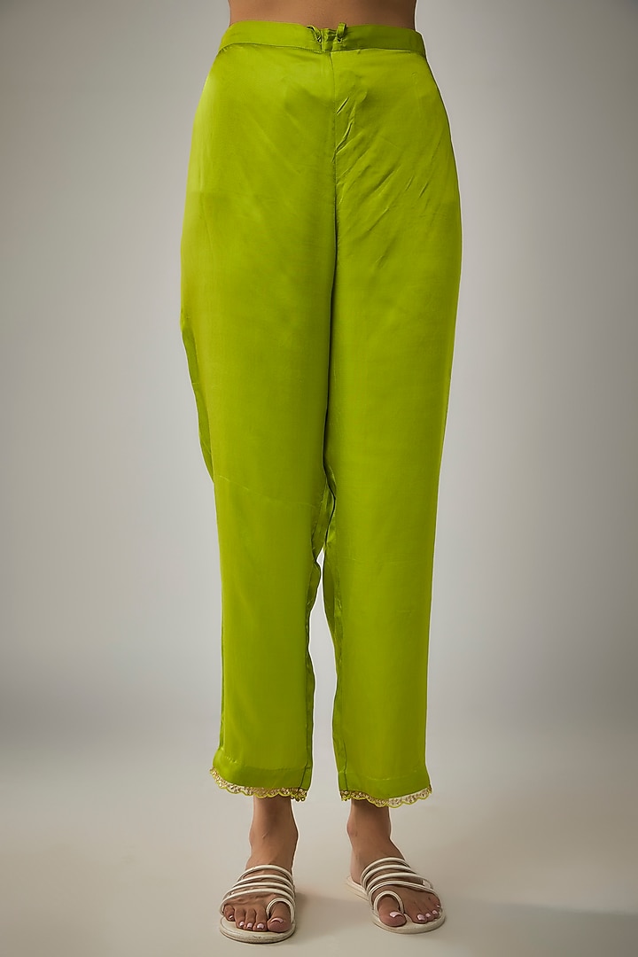 Lime Crushed Silk Printed & Sequin Embroidered Kurta Set by One not two at Pernia's Pop Up Shop