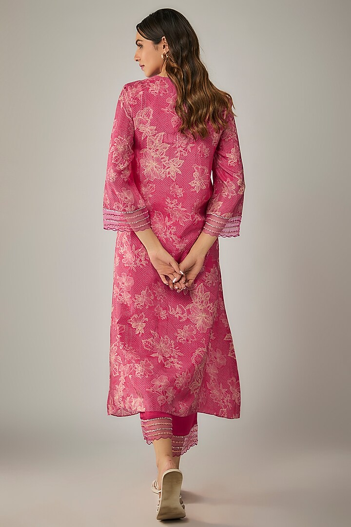 Pink Viscose Silk Printed & Sequin Embroidered Kurta Set by One not two at Pernia's Pop Up Shop