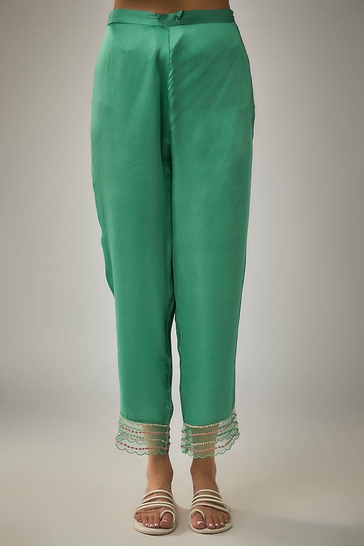 Green Viscose Silk Printed & Sequin Embroidered Kurta Set by One not two at Pernia's Pop Up Shop