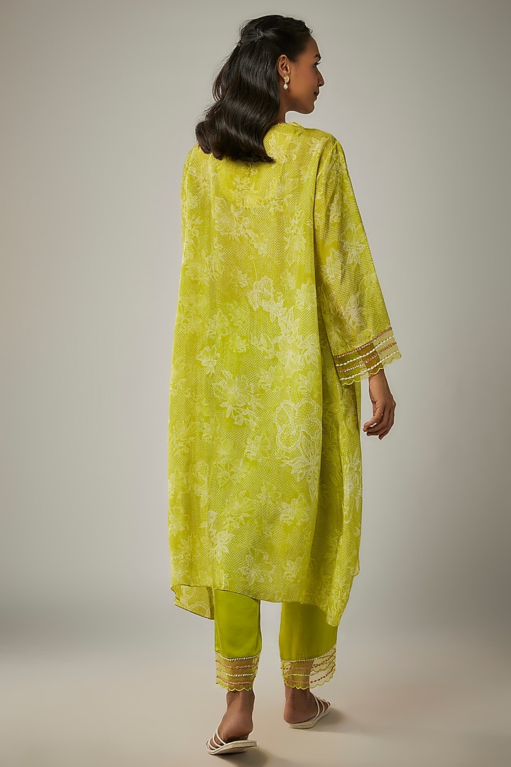 Lime Viscose Silk Printed & Sequin Embroidered Kurta Set by One not two at Pernia's Pop Up Shop