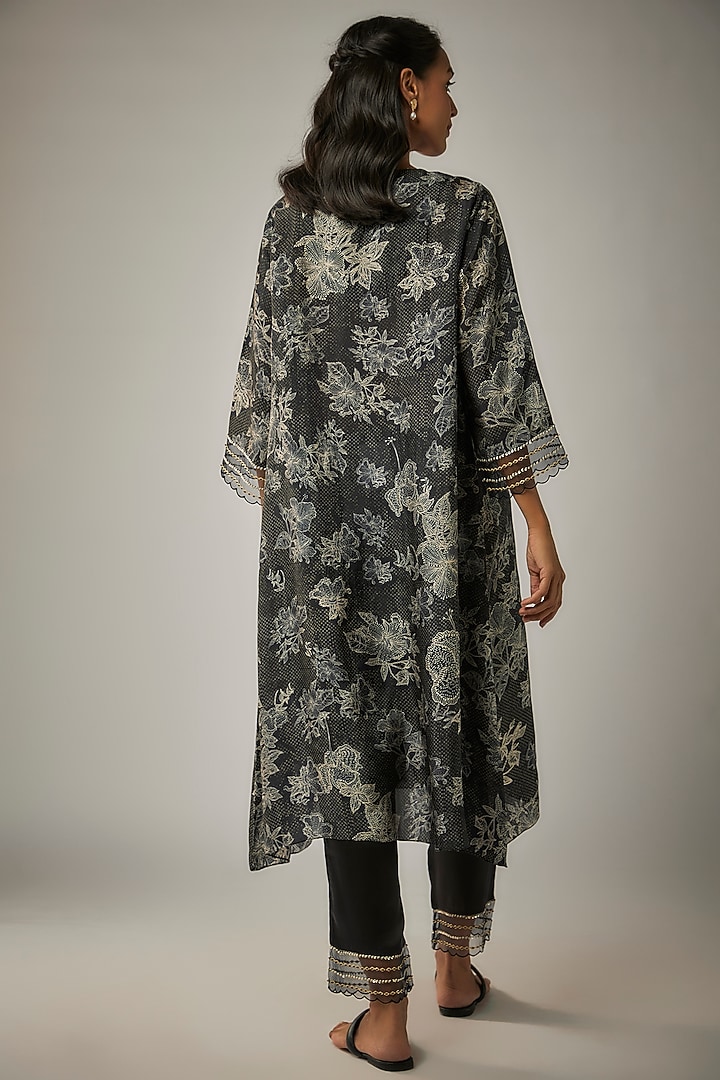 Black Viscose Silk Printed & Sequin Embroidered Kurta Set by One not two at Pernia's Pop Up Shop