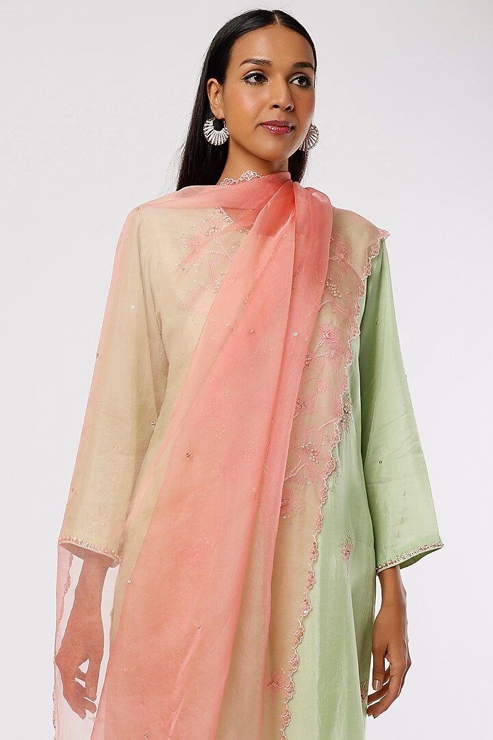 Peach Embroidered Dupatta by One not two at Pernia's Pop Up Shop