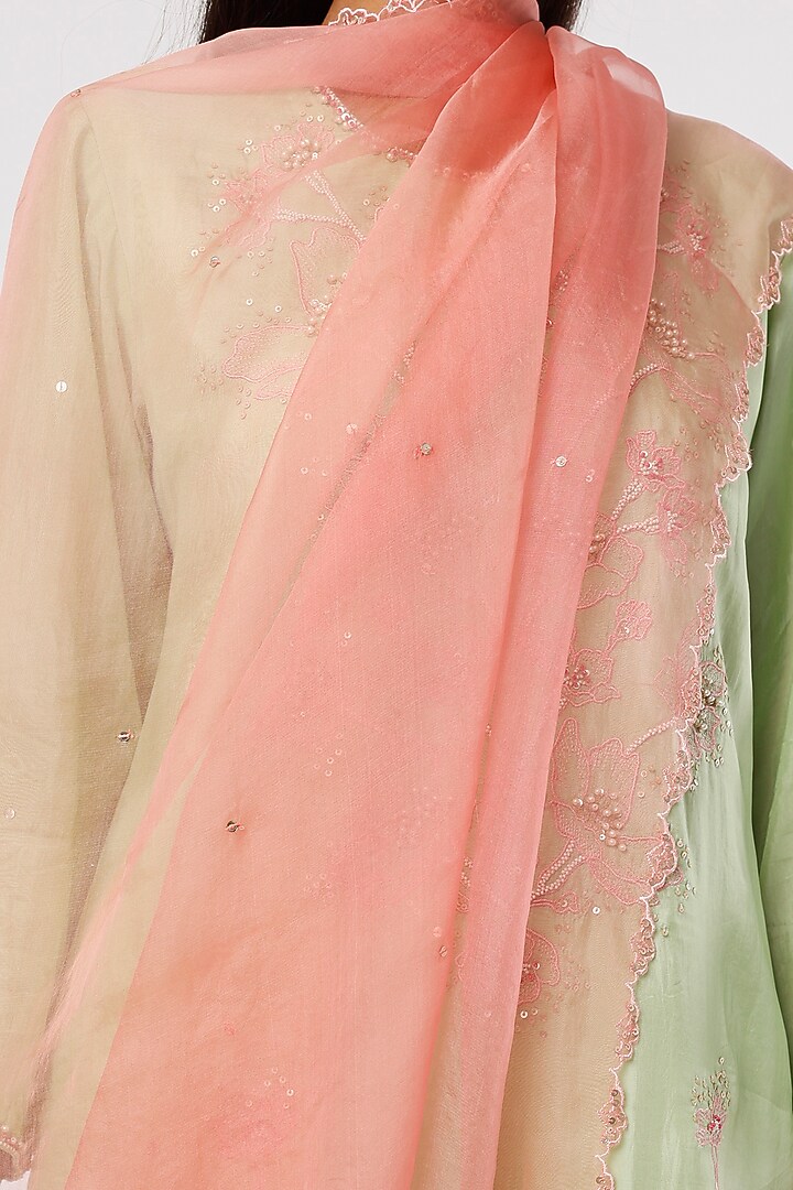 Peach Embroidered Dupatta by One not two at Pernia's Pop Up Shop