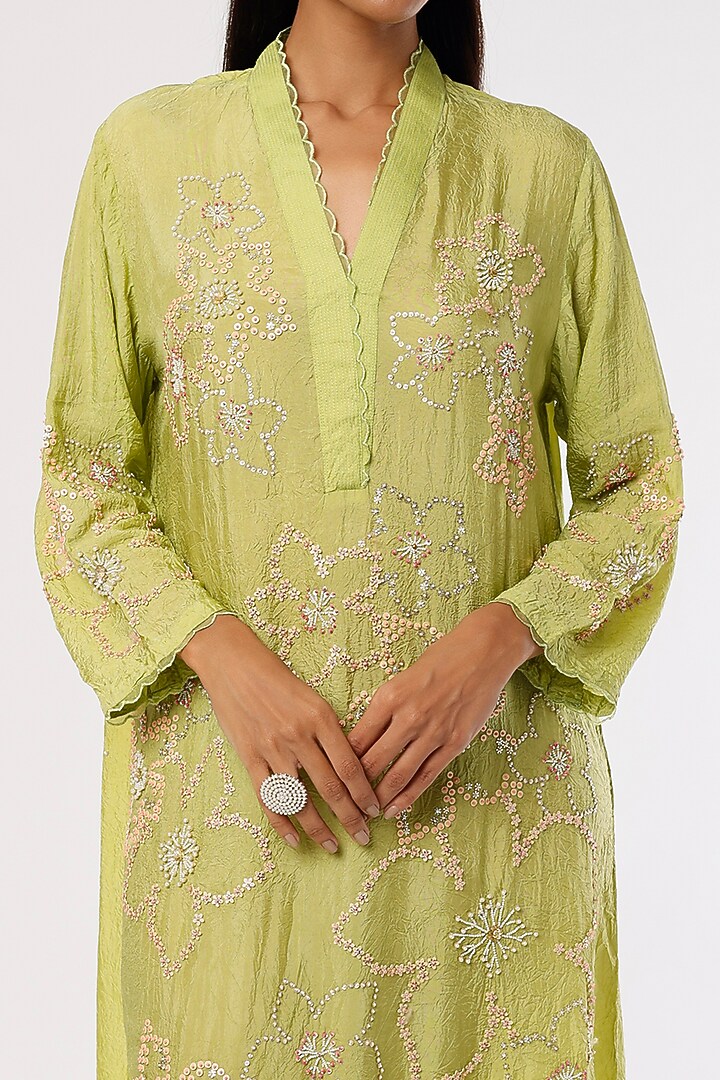 Pear Crushed Silk A-line Kurta by One not two at Pernia's Pop Up Shop